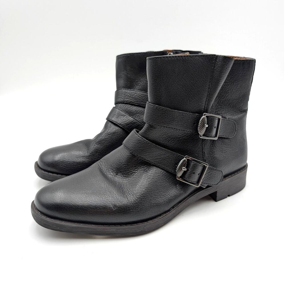 Franco Sarto Mirani Leather Ankle Bootie Side Zip Women's Black Size US7M EU37
